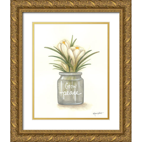 Grow Peace Crocus Gold Ornate Wood Framed Art Print with Double Matting by LaPoint, Annie