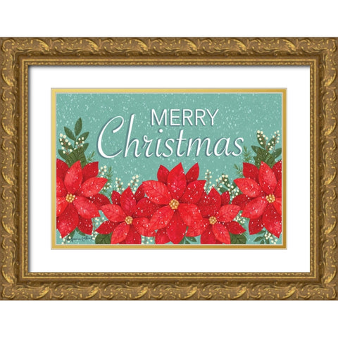 Merry Christmas Poinsettias II Gold Ornate Wood Framed Art Print with Double Matting by LaPoint, Annie