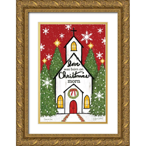 Christmas Church Gold Ornate Wood Framed Art Print with Double Matting by LaPoint, Annie