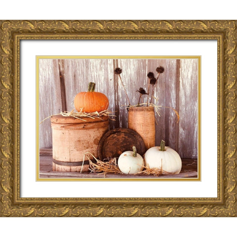 Autumn Pumpkins Gold Ornate Wood Framed Art Print with Double Matting by Smith, Anthony