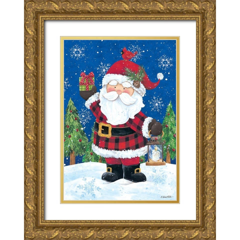 Santa with Lantern Gold Ornate Wood Framed Art Print with Double Matting by Kater, Diane