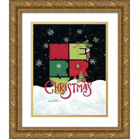 Merry Christmas Gold Ornate Wood Framed Art Print with Double Matting by Kater, Diane