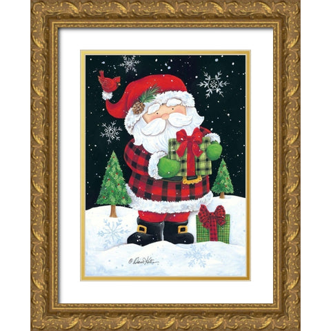 Plaid Santa Claus Gold Ornate Wood Framed Art Print with Double Matting by Kater, Diane