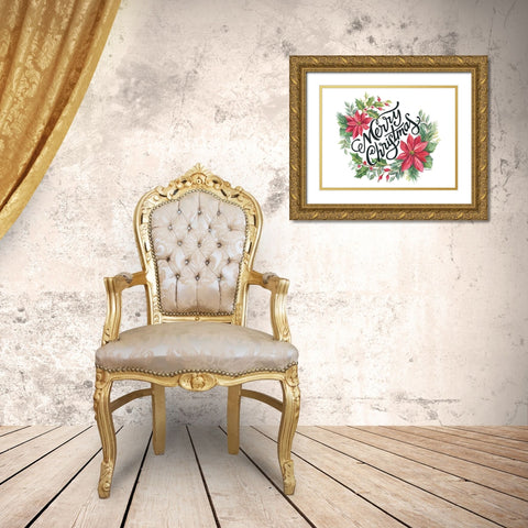 Merry Christmas Wreath Gold Ornate Wood Framed Art Print with Double Matting by Arthurs, Diane