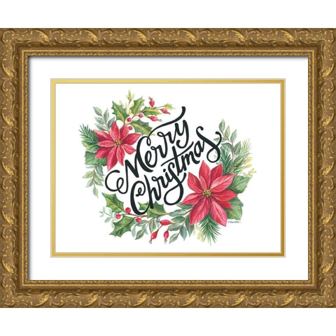 Merry Christmas Wreath Gold Ornate Wood Framed Art Print with Double Matting by Arthurs, Diane