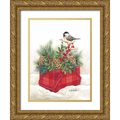 Christmas Lodge Vintage Tin Gold Ornate Wood Framed Art Print with Double Matting by Kater, Diane