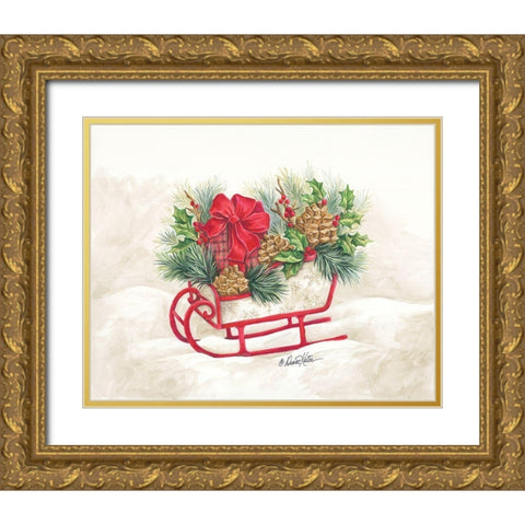 Christmas Lodge Sleigh Gold Ornate Wood Framed Art Print with Double Matting by Kater, Diane