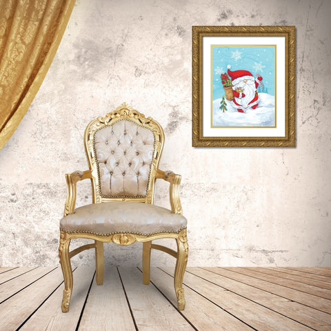 Elf Gnome with Presents Gold Ornate Wood Framed Art Print with Double Matting by Kater, Diane