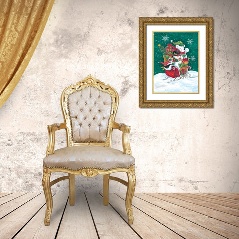 Christmas Friends Sleigh Gold Ornate Wood Framed Art Print with Double Matting by Kater, Diane