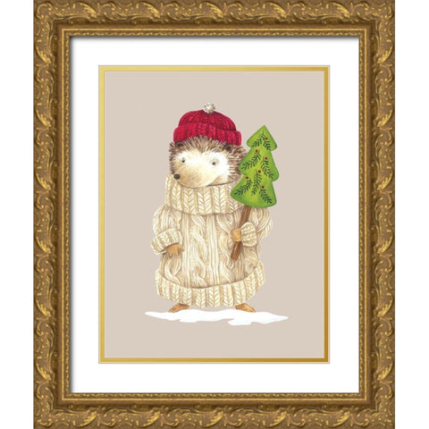 Hedgehog in Sweater Gold Ornate Wood Framed Art Print with Double Matting by Kater, Diane