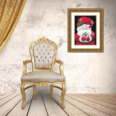Santa with Birdhouse Gold Ornate Wood Framed Art Print with Double Matting by Kater, Diane