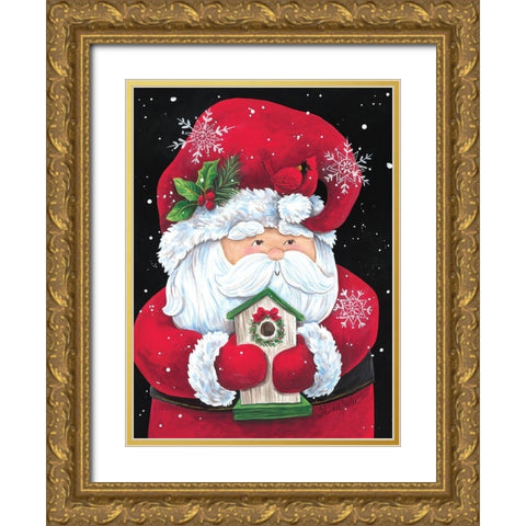 Santa with Birdhouse Gold Ornate Wood Framed Art Print with Double Matting by Kater, Diane