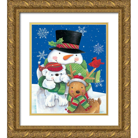 Snowman and Friends Gold Ornate Wood Framed Art Print with Double Matting by Kater, Diane