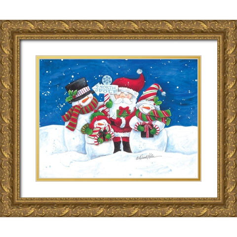 North Pole Friends Gold Ornate Wood Framed Art Print with Double Matting by Kater, Diane
