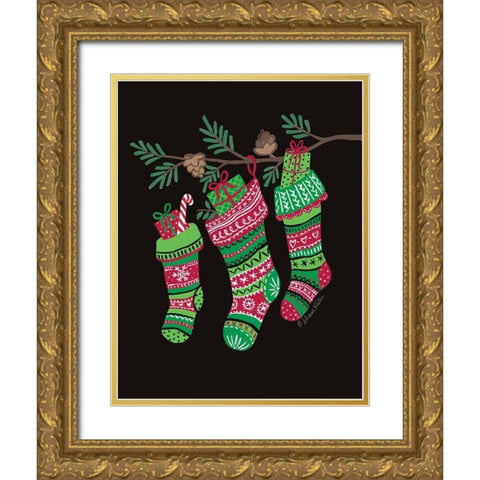 Stockings Trio    Gold Ornate Wood Framed Art Print with Double Matting by Kater, Diane