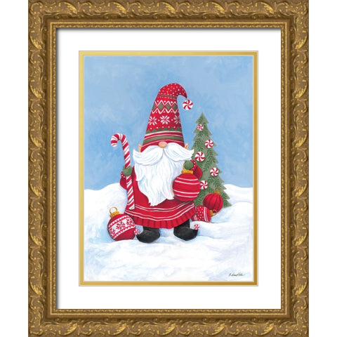 Gnome Santa Gold Ornate Wood Framed Art Print with Double Matting by Kater, Diane