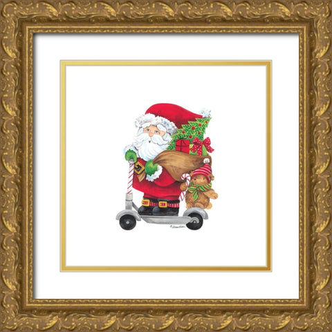 Scootin Santa Gold Ornate Wood Framed Art Print with Double Matting by Kater, Diane