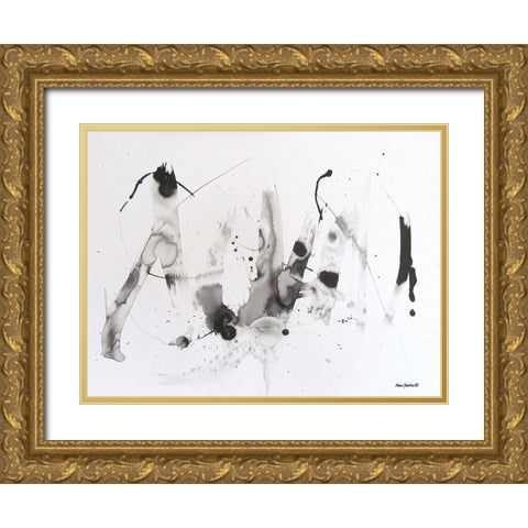 Abstract  Ink   Gold Ornate Wood Framed Art Print with Double Matting by Thouthip, Anne
