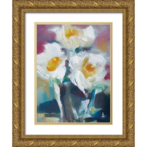 Wild Roses I Gold Ornate Wood Framed Art Print with Double Matting by Thouthip, Anne