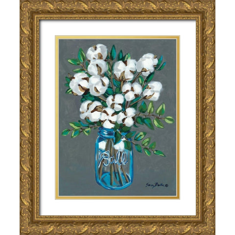 Vintage Blues with Cotton Gold Ornate Wood Framed Art Print with Double Matting by Baker, Sara