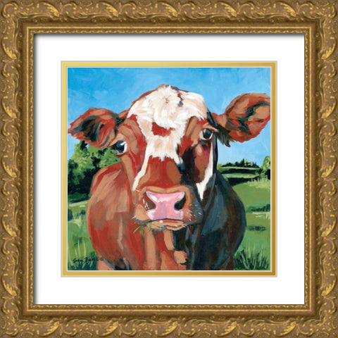 Henry the Hereford Gold Ornate Wood Framed Art Print with Double Matting by Baker, Sara
