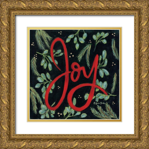 Spruced Up Joy Gold Ornate Wood Framed Art Print with Double Matting by Baker, Sara
