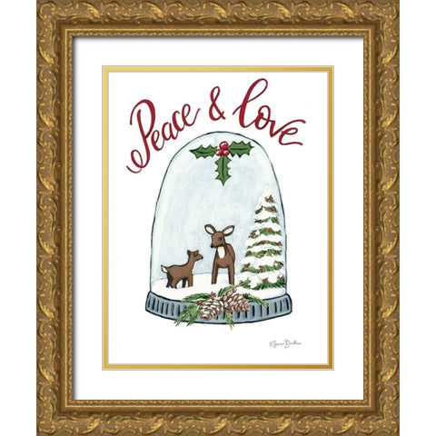 Peace and Love Deer Gold Ornate Wood Framed Art Print with Double Matting by Baker, Sara