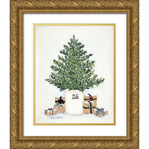 Country Crock Christmas Tree   Gold Ornate Wood Framed Art Print with Double Matting by Baker, Sara