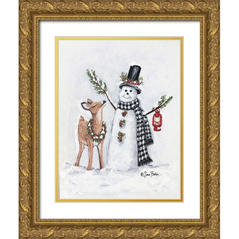 Frosty Friends I Gold Ornate Wood Framed Art Print with Double Matting by Baker, Sara
