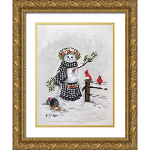 Frosty Friends II Gold Ornate Wood Framed Art Print with Double Matting by Baker, Sara