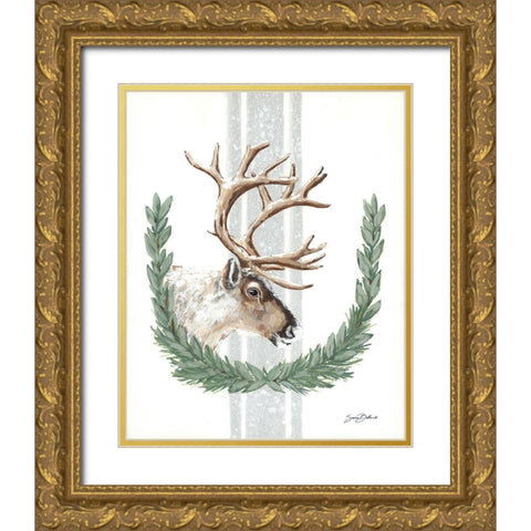 Arctic Winter Reindeer   Gold Ornate Wood Framed Art Print with Double Matting by Baker, Sara