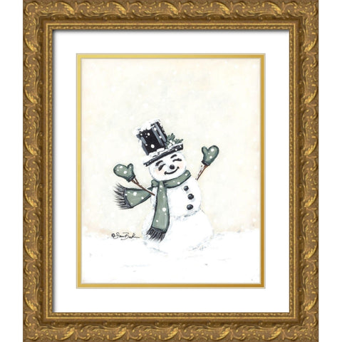 Jolly Green Snowman Gold Ornate Wood Framed Art Print with Double Matting by Baker, Sara