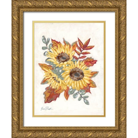 Sunflower Fall Foliage Gold Ornate Wood Framed Art Print with Double Matting by Baker, Sara