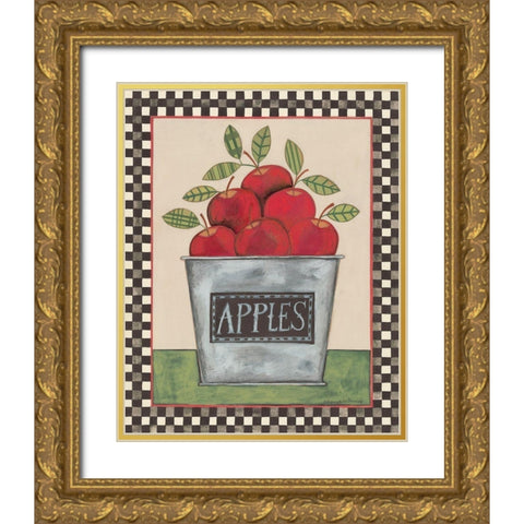 Bucket of Apples Gold Ornate Wood Framed Art Print with Double Matting by Deming, Bernadette