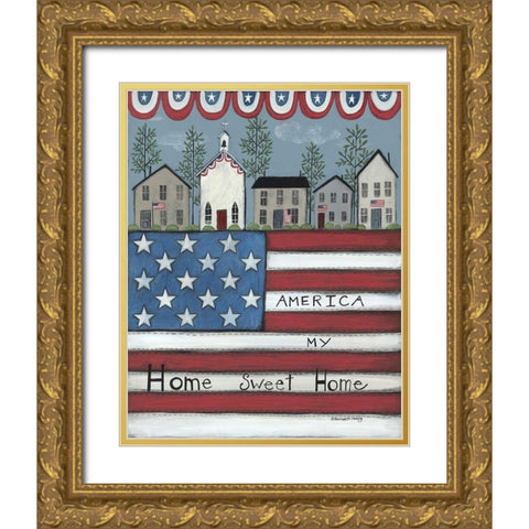 America My Home Sweet Home Gold Ornate Wood Framed Art Print with Double Matting by Deming, Bernadette