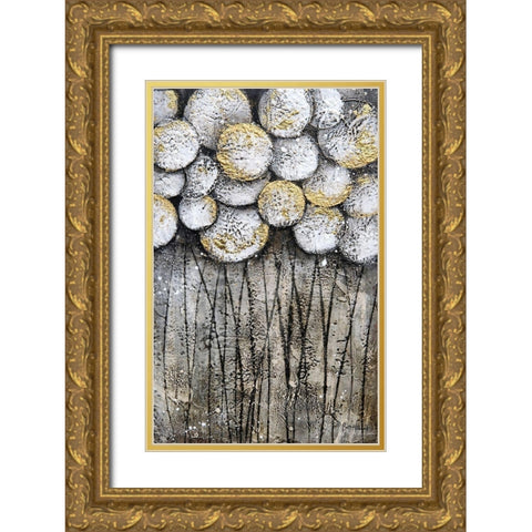 Bubble Trees in White Gold Ornate Wood Framed Art Print with Double Matting by Hallowell, Britt