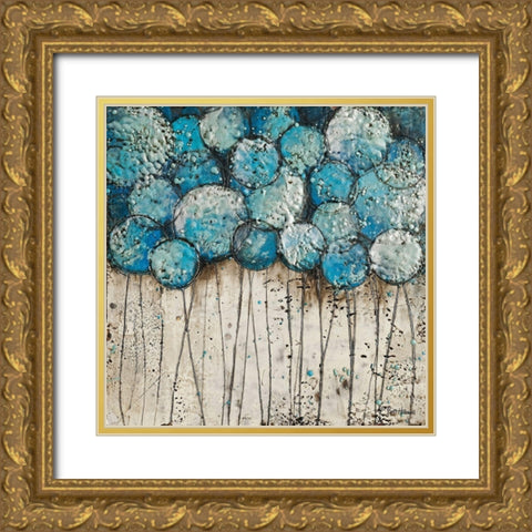 Bubble Trees in Blue Gold Ornate Wood Framed Art Print with Double Matting by Hallowell, Britt