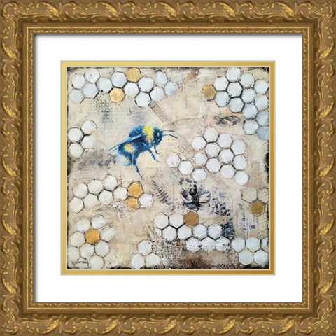 Busy Bees 2 Gold Ornate Wood Framed Art Print with Double Matting by Hallowell, Britt