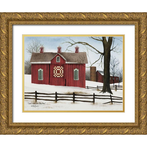 Lovers Knot Quilt Block Barn  Gold Ornate Wood Framed Art Print with Double Matting by Jacobs, Billy