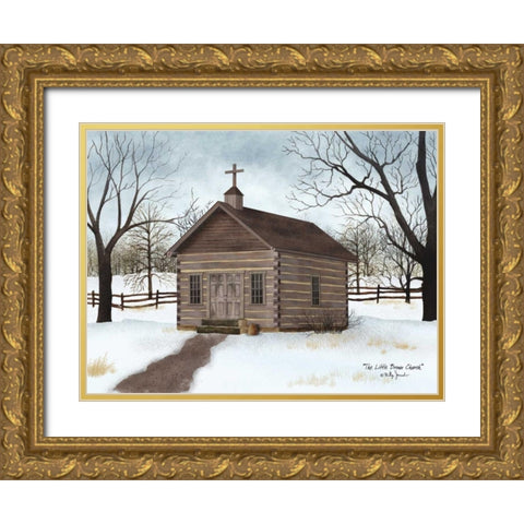 Little Brown Church Gold Ornate Wood Framed Art Print with Double Matting by Jacobs, Billy