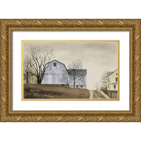 White Barn     Gold Ornate Wood Framed Art Print with Double Matting by Jacobs, Billy