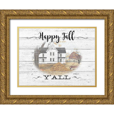 Happy Fall YAll Gold Ornate Wood Framed Art Print with Double Matting by Jacobs, Billy