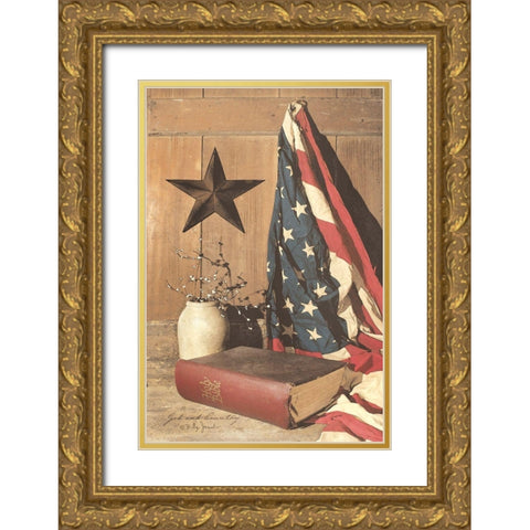 God and Country Gold Ornate Wood Framed Art Print with Double Matting by Jacobs, Billy