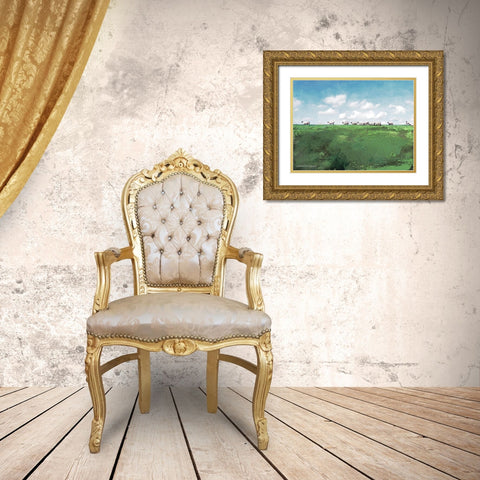 Distant Hillside Sheep by Day     Gold Ornate Wood Framed Art Print with Double Matting by Bluebird Barn