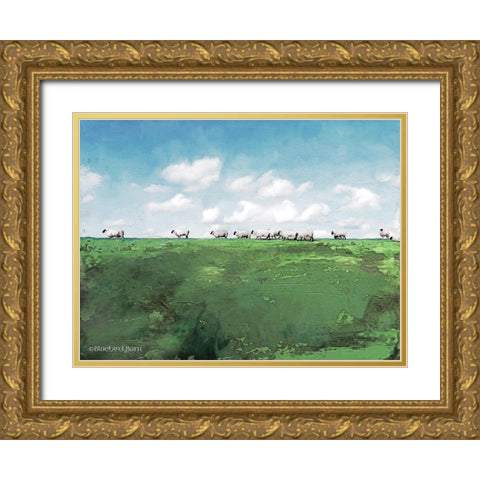 Distant Hillside Sheep by Day     Gold Ornate Wood Framed Art Print with Double Matting by Bluebird Barn