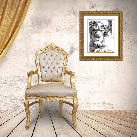 Modern Black And White Lion Gold Ornate Wood Framed Art Print with Double Matting by Bluebird Barn