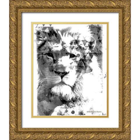 Modern Black And White Lion Gold Ornate Wood Framed Art Print with Double Matting by Bluebird Barn
