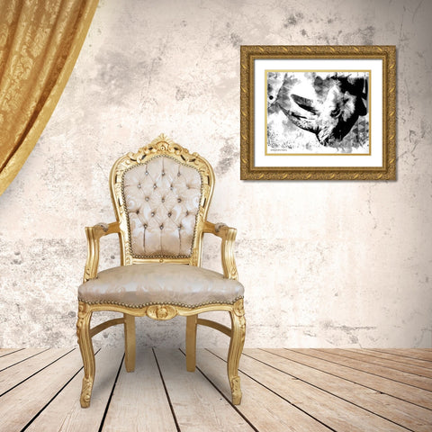 Modern Black And White Rhino Gold Ornate Wood Framed Art Print with Double Matting by Bluebird Barn