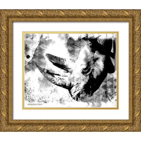 Modern Black And White Rhino Gold Ornate Wood Framed Art Print with Double Matting by Bluebird Barn
