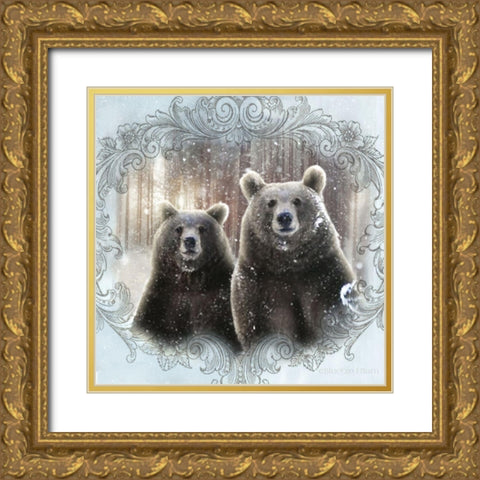 Enchanted Winter Bears    Gold Ornate Wood Framed Art Print with Double Matting by Bluebird Barn